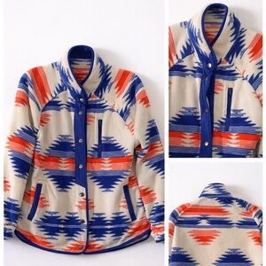 🐎 Aztec Print Fleece Jacket – Cream/Blue/Orange | Cozy Western Style